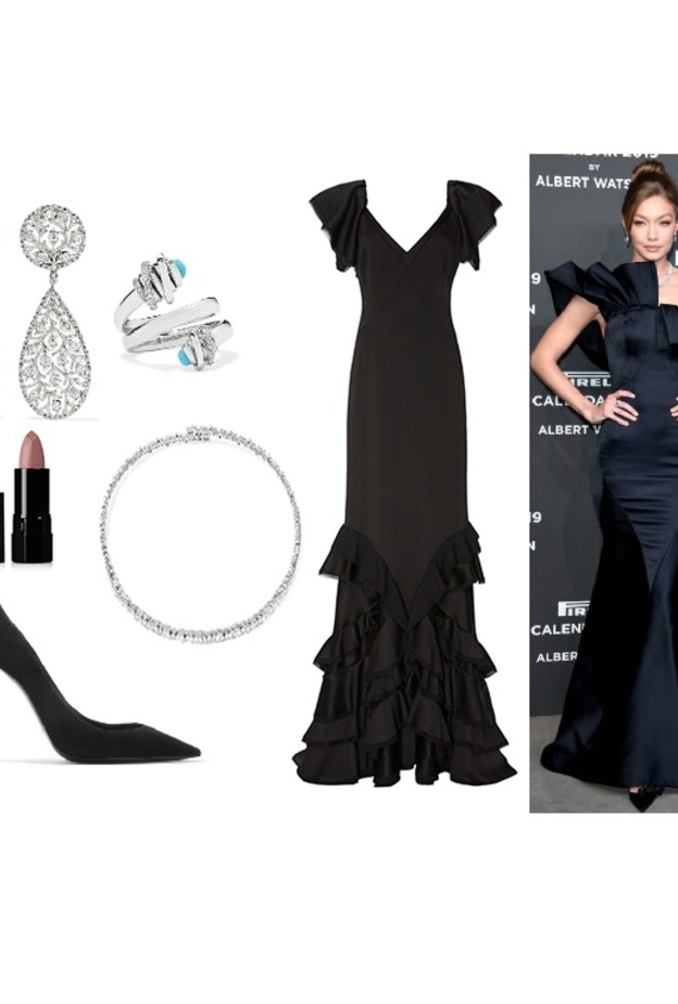 فخامة ورقي بفستان السهرة الأسود بستايل جيجي حديد