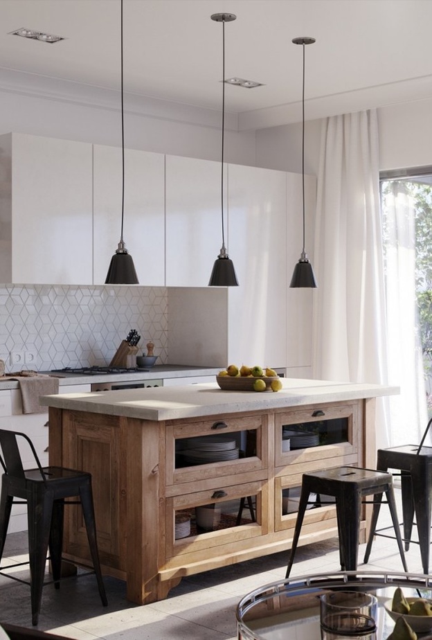 الأزرق الفاتح مع الأبيض لديكور مطبخ اسكندنافي