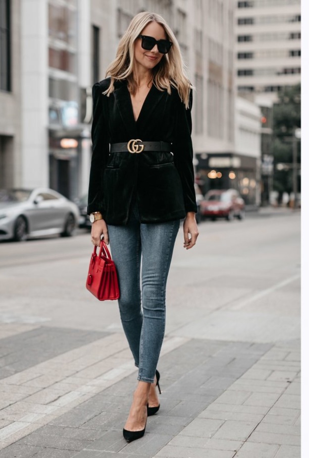  زيني جاكيت البليزر بحزام على الخصر