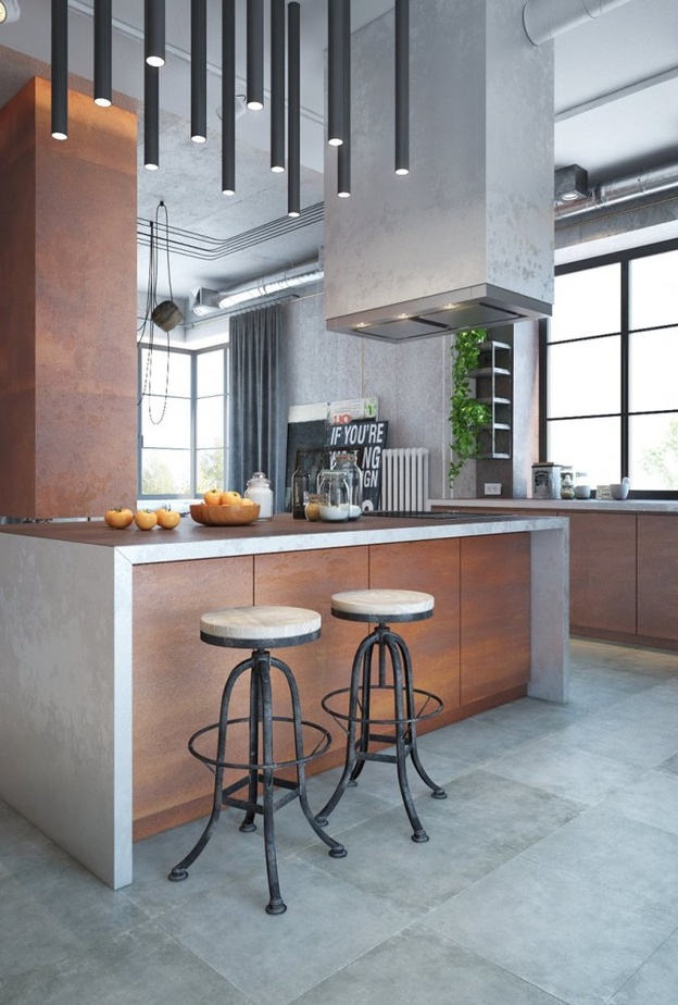 ديكور مطبخ بأسلوب industrial يتميز بجمال الميتاليك