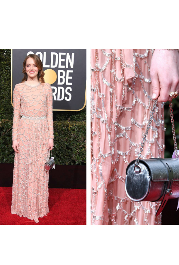 اختارت ايميلي بلانت صندل كعب عالي باللون الفضي مع فستانها المميز من الكسندر مكوين