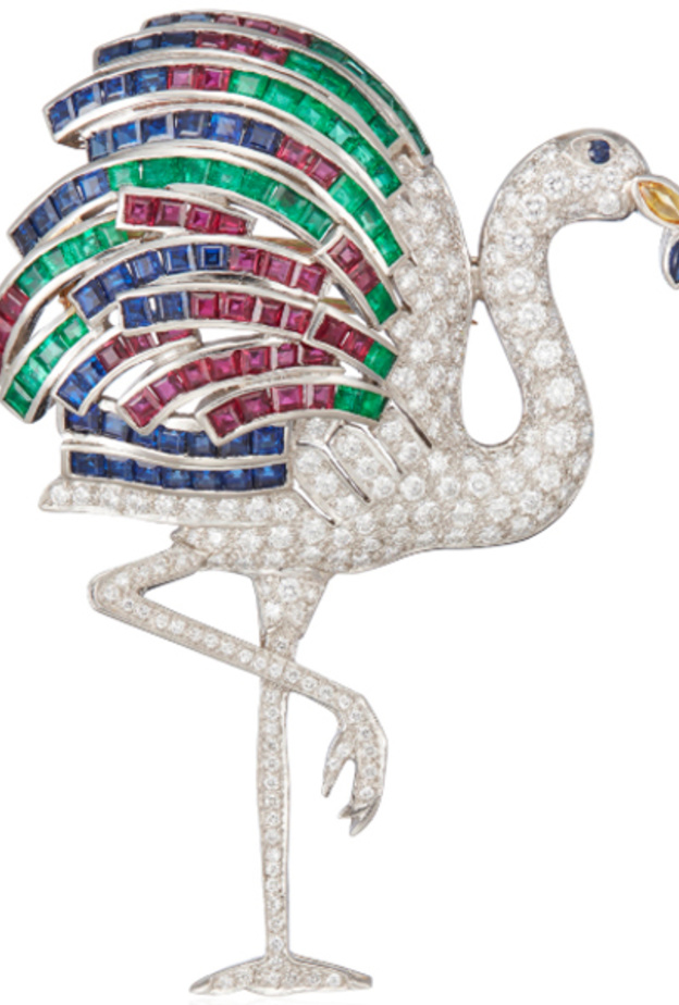 بروش فلامينغو بالألماس والأحجار الكريمة - مزاد كريستيز 