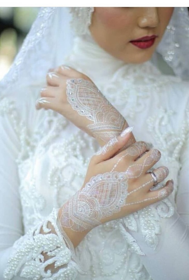 نقش حناء عروس هندي ناعم باللون الفضي 2019