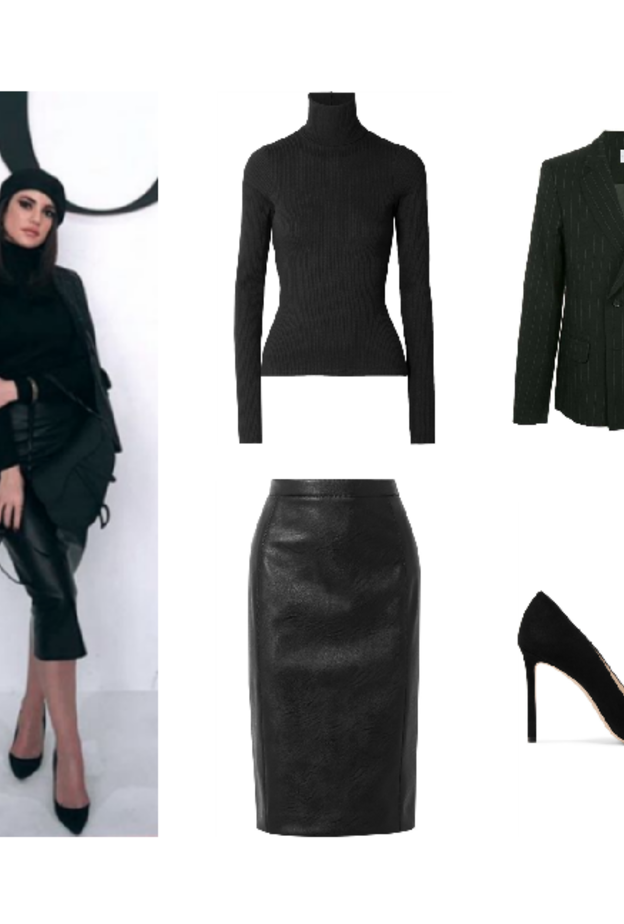 اطلالة أنيقة في التنورة الجلد الميدي من درة زروق