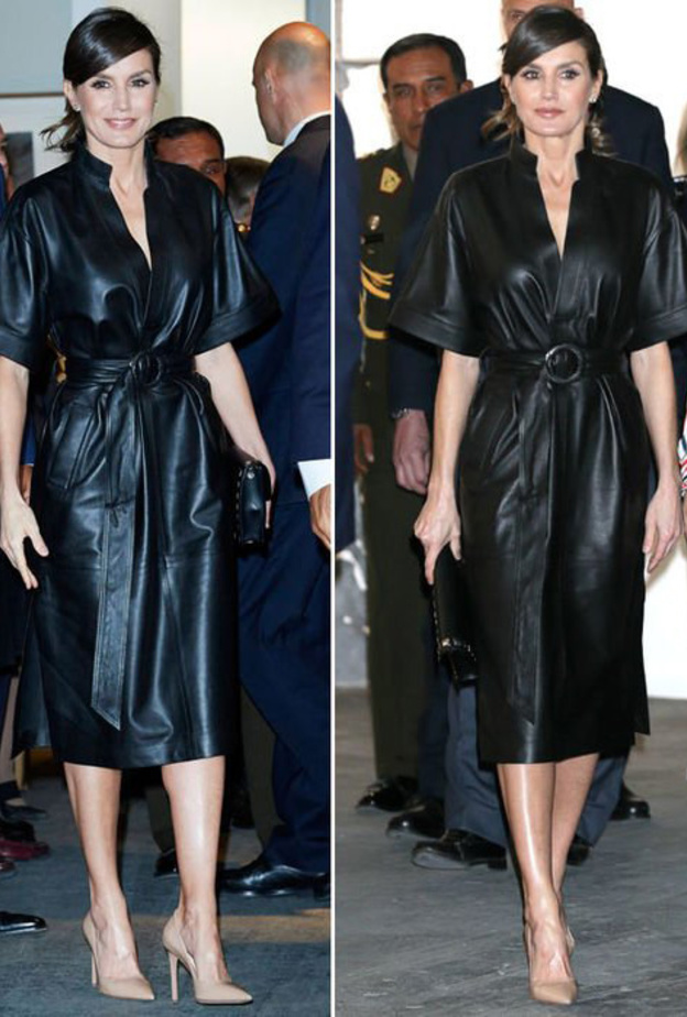 إطلالة ليتيزيا ملكة إسبانيا بأناقة الجلد الأسود