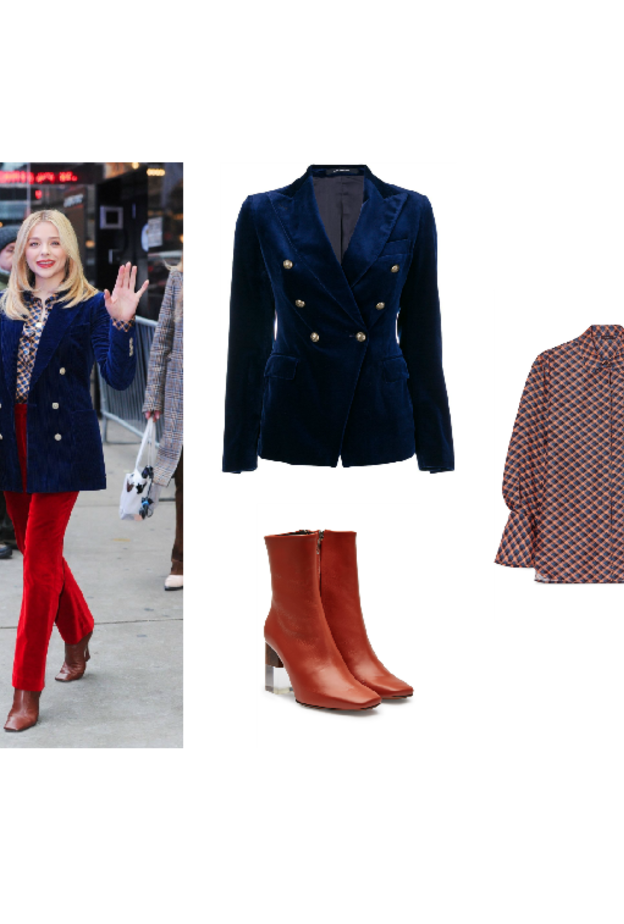 اطلالة مستوحاة من السبعينات لـ كلوي مورتيز في بليز مخمل