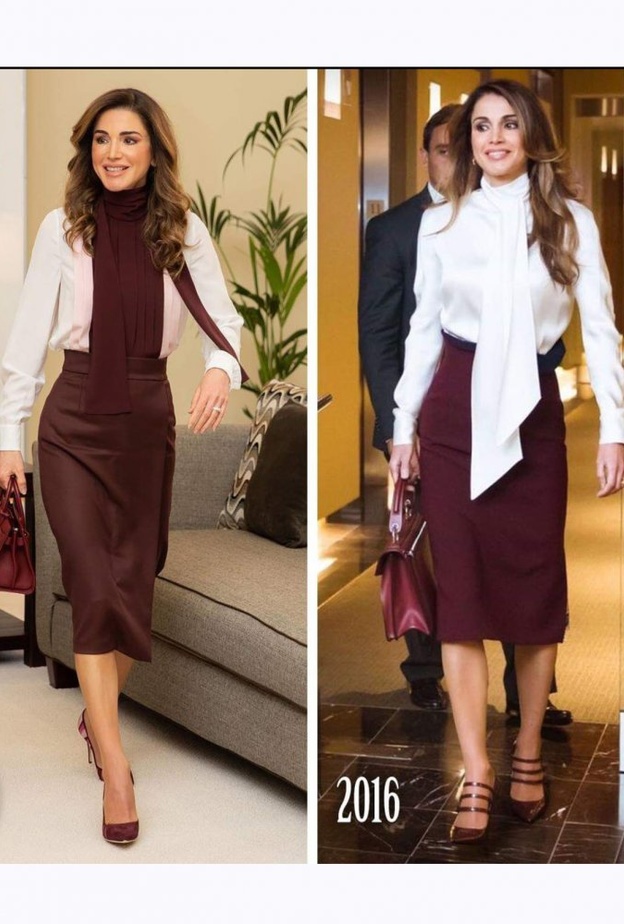 أي إطلالة أعجبتك أكثر للملكة رانيا بلوني الأبيض والأحمر الداكن