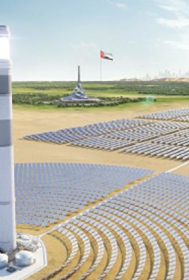 برج الطاقة الشمسية المركزة أطول برج لإنتاج الطاقة الشمسية في العالم بدبي