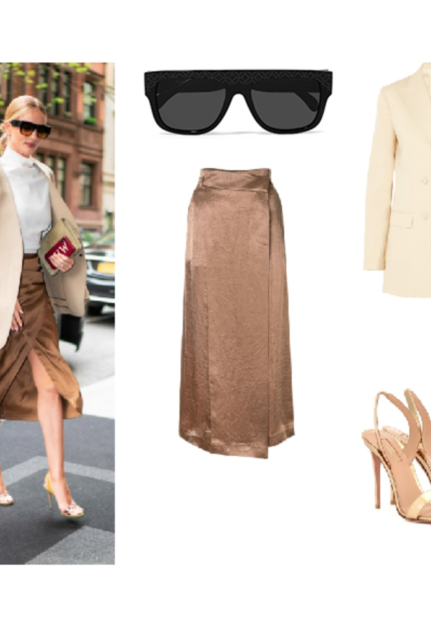 لوك شبابي نسقته بري لارسون في بدلة باللون البيج