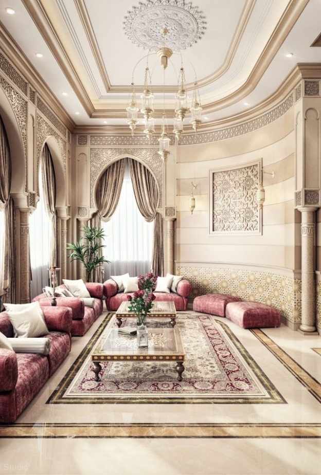 ديكورات مجالس عربية بألوان فاتحة