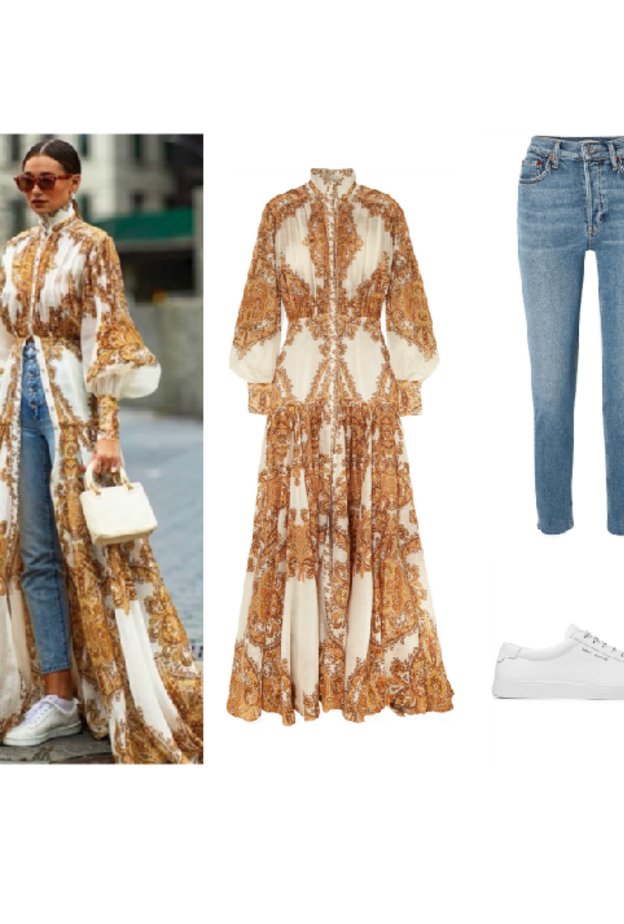 اطلالة عصرية في الجلابية والجينز نسقتها مدونة الموضة دانييل برنستاين