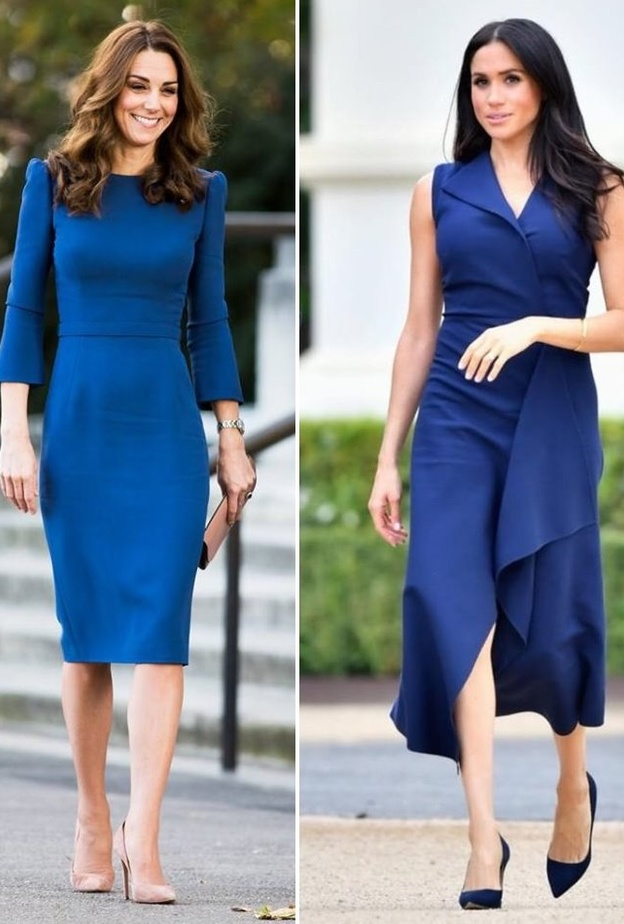 اطلالات الأميرتين كيت ميدلتون kate Middleton وميغان ماركلMeghan Markle بفساتين باللون الأزرق
