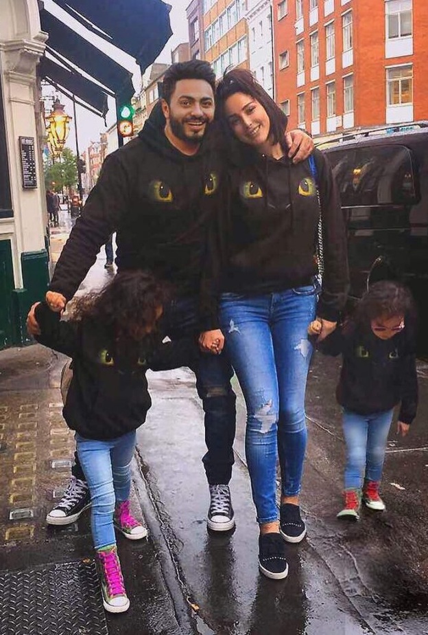 بسمة بوسيل وتامر حسني يحتفلان بعيد ميلاد ابنتيهما