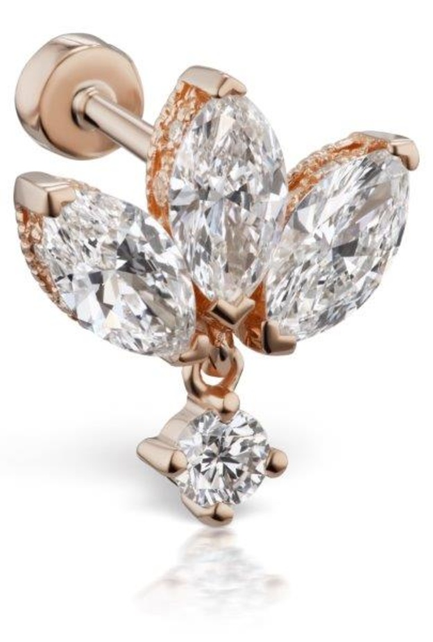 5.5mm Diamond Star and Trillion Chain Wrap Earstud in Rose Gold