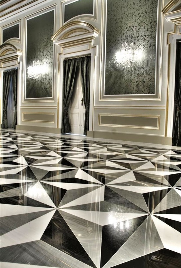 ارضية غرفة الاستقبال بالأسود والأبيض