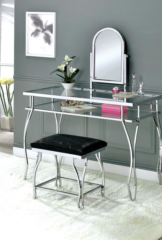 ‎طاولة مكياج عصرية من الخشب والزجاج لغرف النوم المودرن