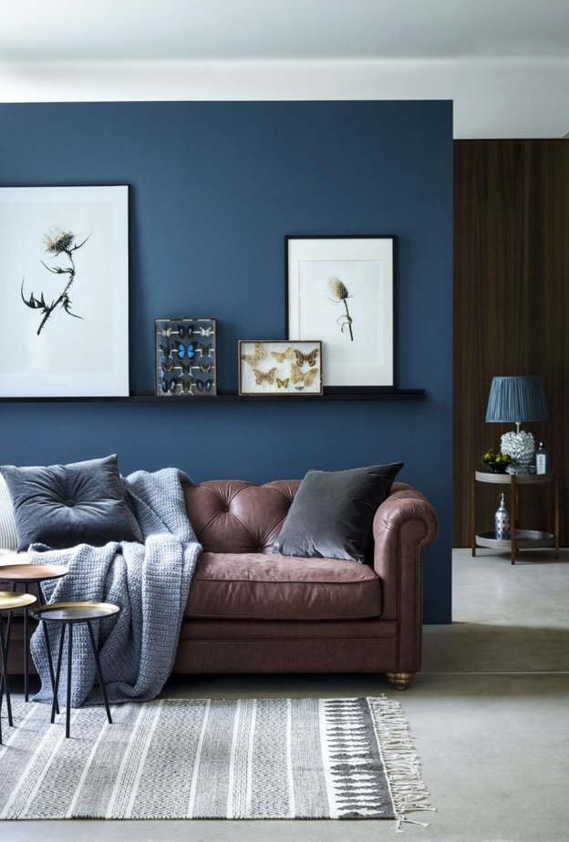  دهانات حو ائط باللون الأزرق في ديكور غرفة معيشة عصري