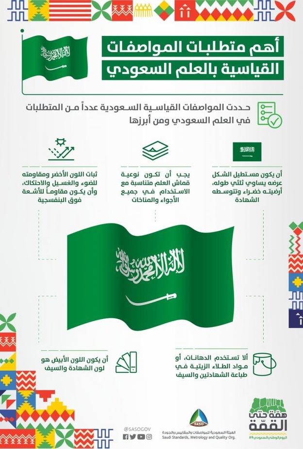 السعودية أول دولة عربية وضعت مواصفة قياسية لعلمها 