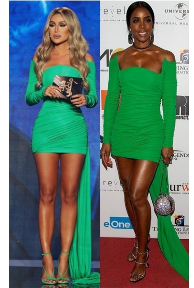 أكثر ما يلفت الأنظار بهذا الفستان فهو قصة الصدر الهندسية