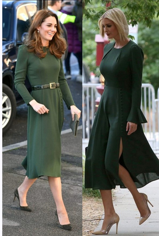 اختارت إيفانكا فستاناً باللون الأخضر سبق أن أطلت به ميدلتون وهو من ماركة Beulah