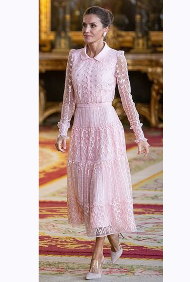 اعتمدت ليتيزيا تسريحة الشعر المرفوع على شكل كعكة