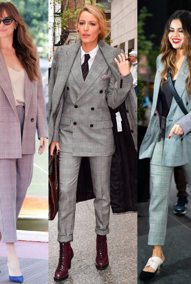  بين بلايك لايفلي، داكوتا جونسون وسيلينا غوميز... إطلالة من أعجبتك أكثر بالبدلة بنقشة المربعات؟