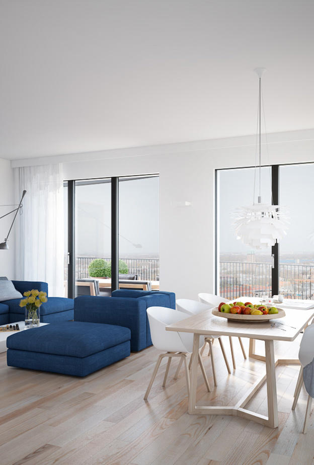 الأرضية الخشبية الواحدة لديكور غرفة المعيشة وغرفة الطعام