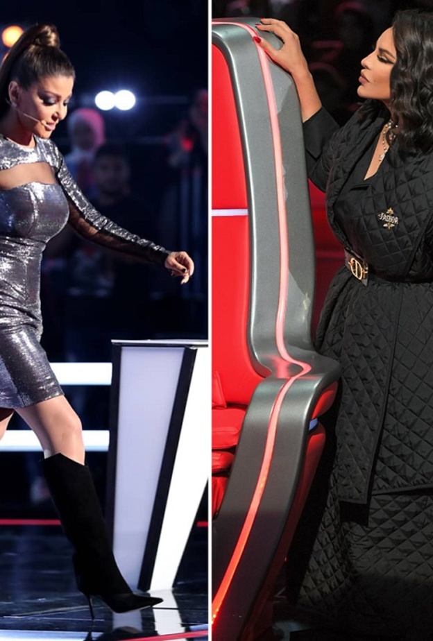 فستان احلام ساحر وسميرة سعيد بموضة الميتاليك في ذا فويس.