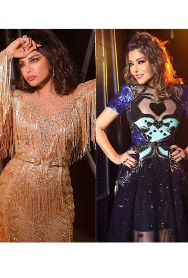  إختارت احلام فستاناً من تصميم زهير مراد مزين بالشراشيب والشك باللون الذهبي