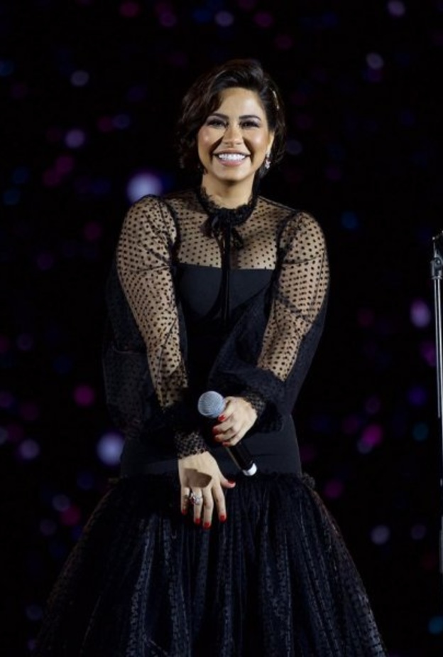 أتت الأكمام منفوخة من الأعلى وكذلك تنورة الفستان التي جاءت بقصة حورية البحر