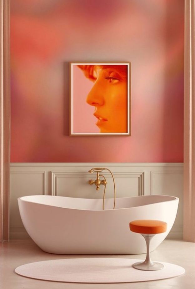 مغاسل مودرن باللون الزهري مع بريق الذهبي لديكور حمام فريد