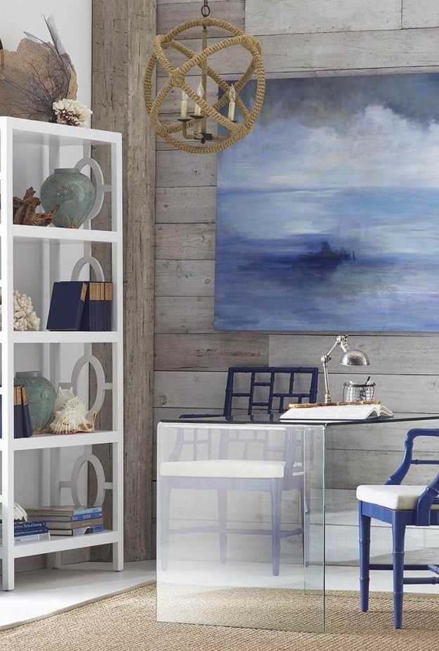 المعدن مع الزجاج في ديكور غرفة مكتب عصري