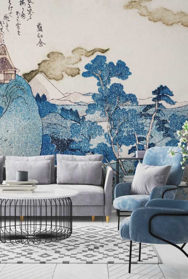 ‎⁨ ورق جدران مميز برسومات الزهور الطبيعية لغرفة معيشة عصرية