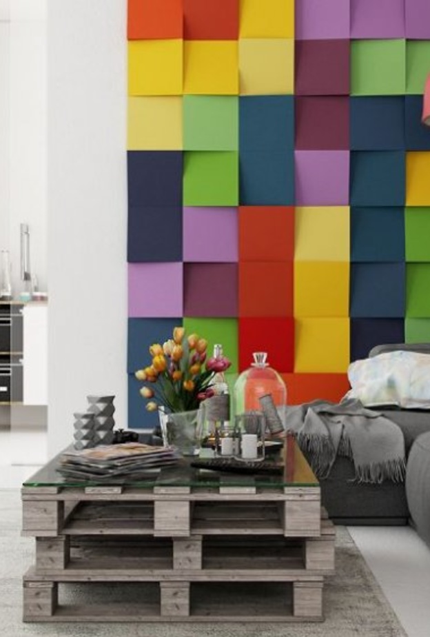 تصاميم جبس بورد لجدار غرفة المعيشة بألوان مبهجة