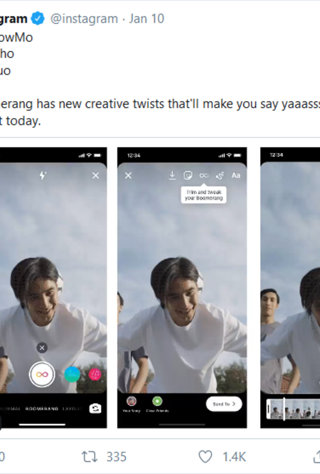  إضافة المؤثرات الخاصة SlowMo و Echo و Duo إلى Boomerangs