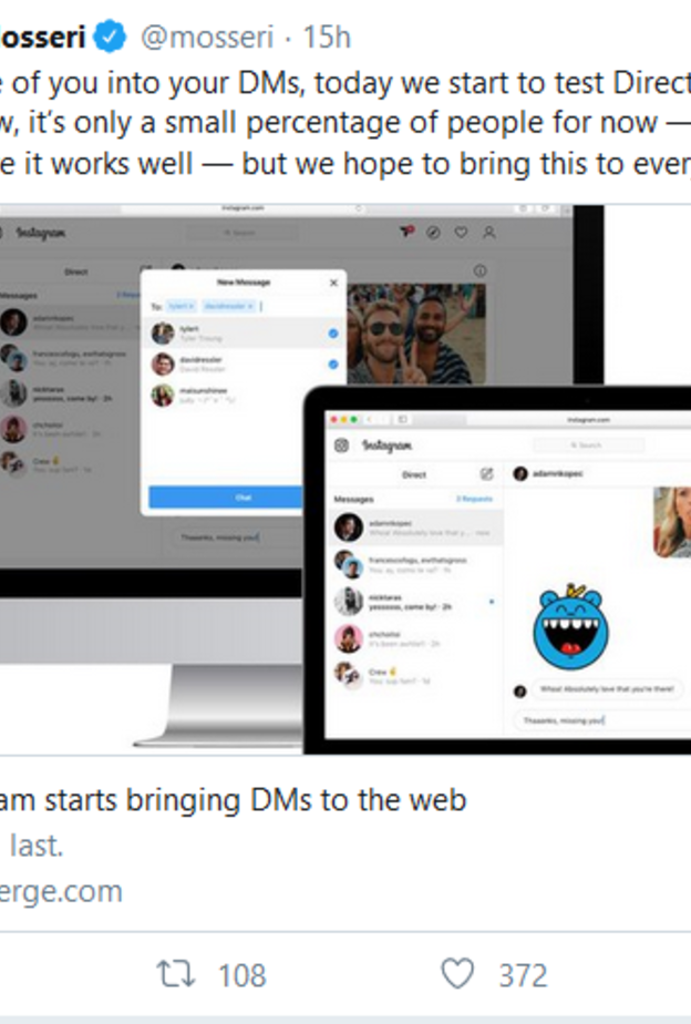 انستقرام تعلن عن دعم ميزة الرسائل الخاصة (DMs) عبر الويب