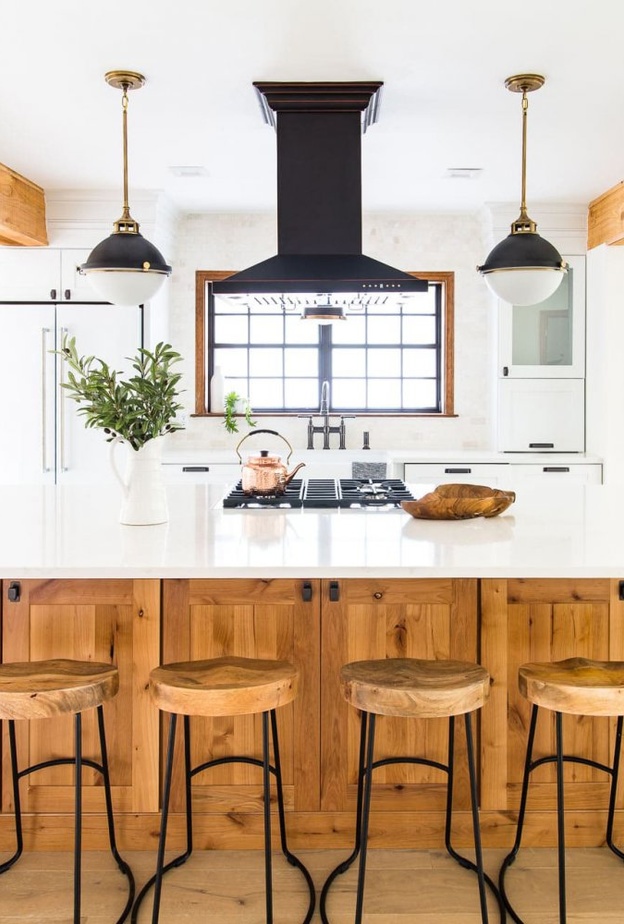 تصميم جزيرة مطبخ من الخشب بأسلوب كلاسيكي أنيق