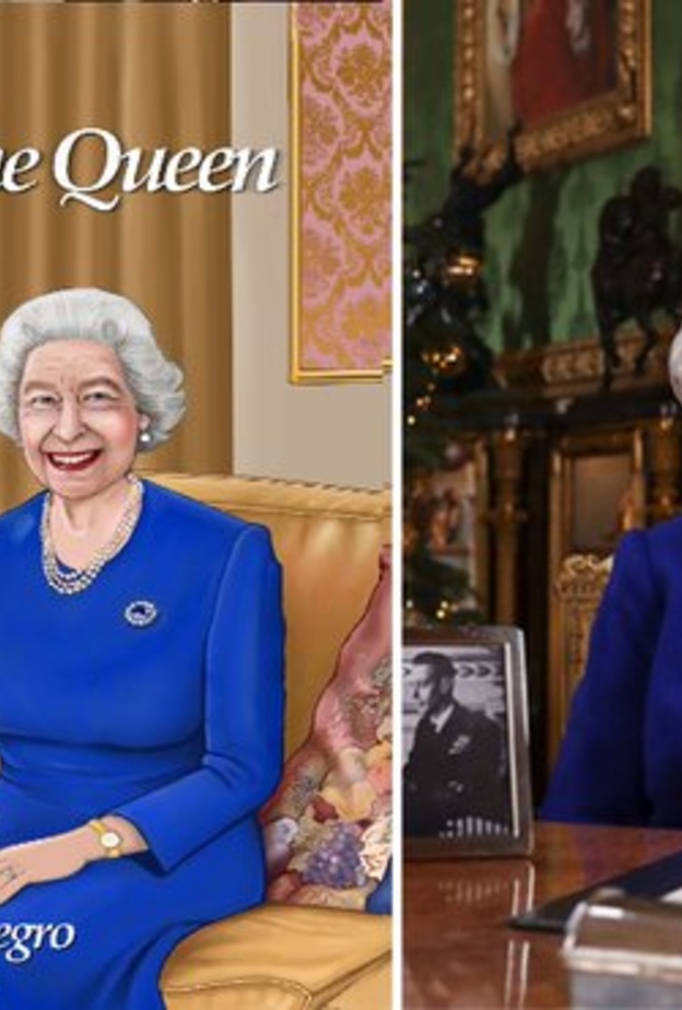 الملكة إليزابيث ترتدي نفس الملابس والمجوهرات المرسومة في الكتاب