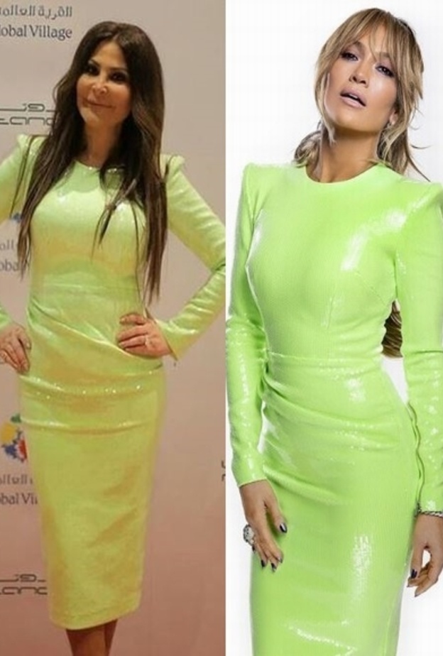 إلى جانب اللون النيون أضاف قماش الترتر مزيداً من اللمعان والإشعاع للإطلالة