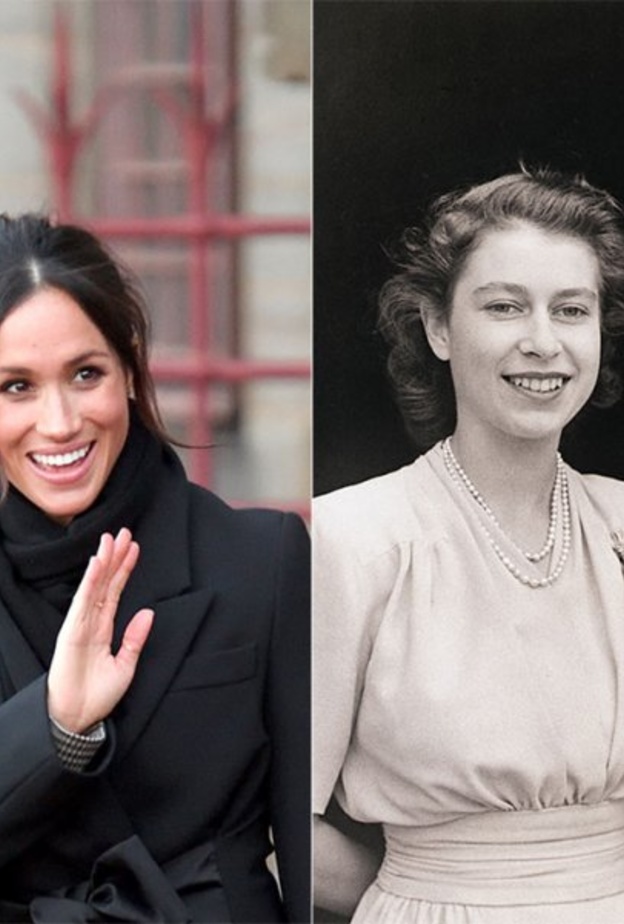 في الصورة الأولى الملكة إليزابيث وزوجها الأمير فيليب.. والثانية الأمير هاري وميغان