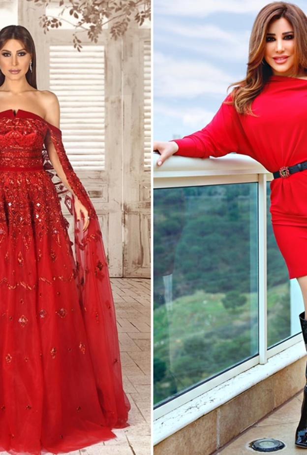 إطلالات كل من النجمتين يارا ونجوى كرم بموضة الفستان الاحمر