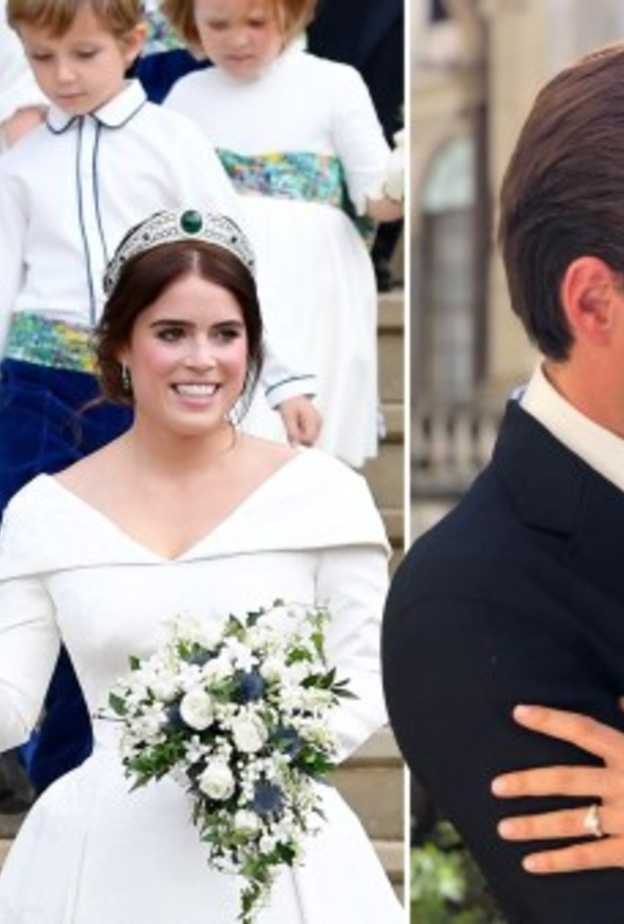 على اليمين الأميرة بياتريس وخطيبها.. وعلى اليسار الأميرة يوجين وزوجها 