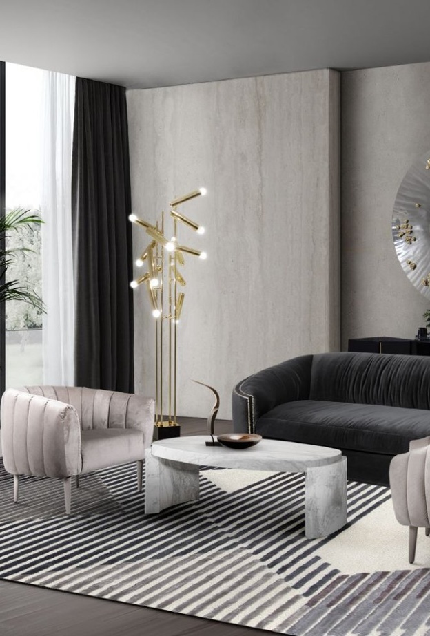 أثاث غرفة المعيشة على مسافة من الجدران