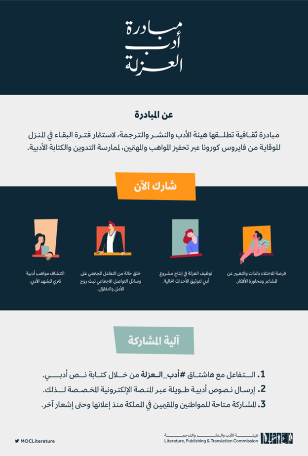 هيئة الأدب تطلق مبادرة أدب العزلة لتحفيز الكتاب خلال فترة البقاء في المنازل