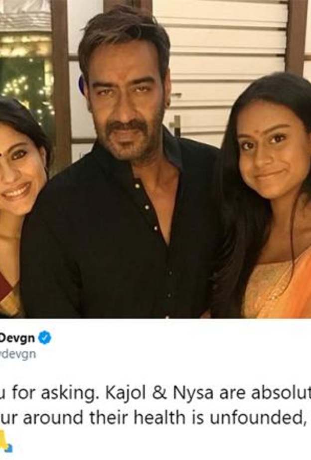 أجاي ديفجان يعلق على شائعات إصابة زوجته كاجول وابنتهما بعدوى كورونا
