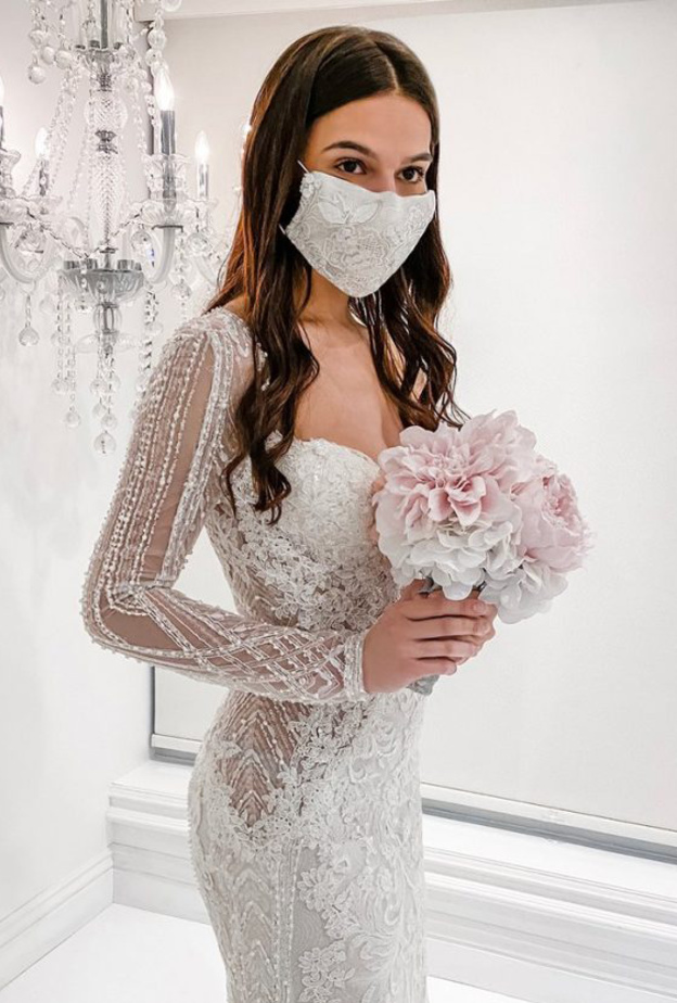  ماركة ويني كوتور لفساتين الزفاف تواجه جائحة كورونا بتصميم الكمامات Winnie Couture