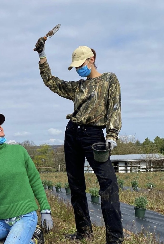 بيلا حديد تقضي وقت الحجر الصحي بزراعة اللافندر مع أمها