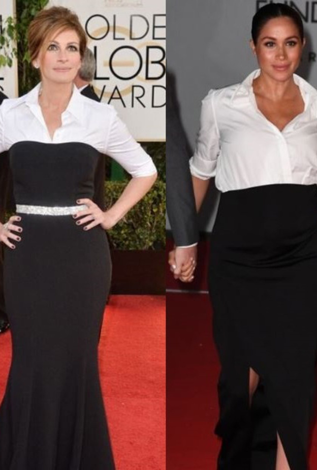 اطلالة ميغان من ماركة جيفانشي سبق أن إعتمدتها جوليا روبرتس على السجادة الحمراء منذ سنوات