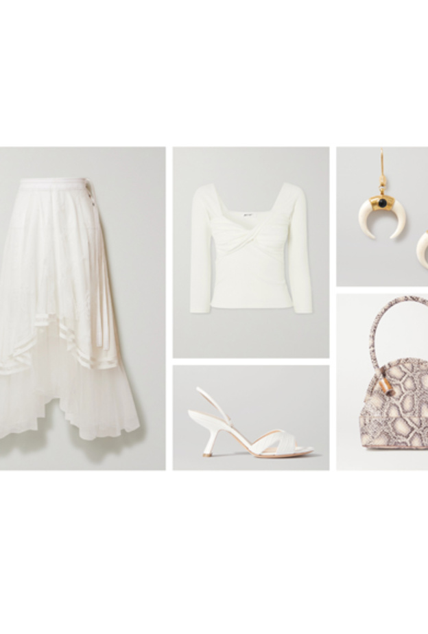 الأبيض الراقي والأنثوي باطلالة مميزة بالتنورة