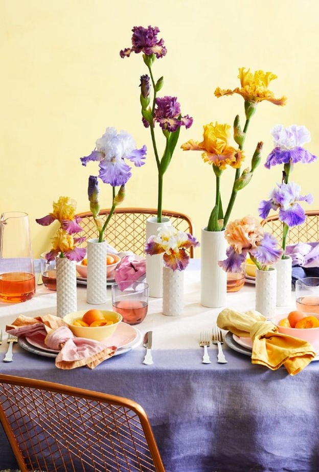 اواني الزهور الملونة تغني موائد الطعام